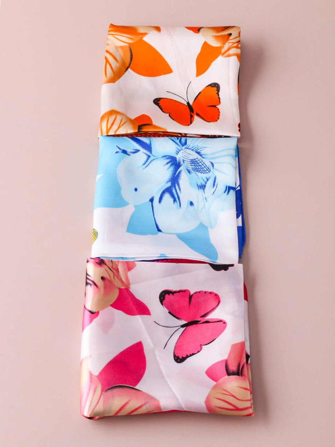 MULTIPLE COLOR SATIN BUTTERFLY PRINT SCARFS