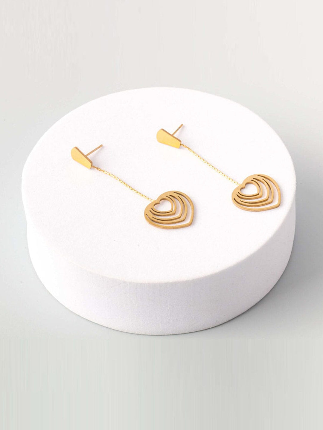 FASHION STAINLESS STEEL GOLD DROP HEART EARRINGS