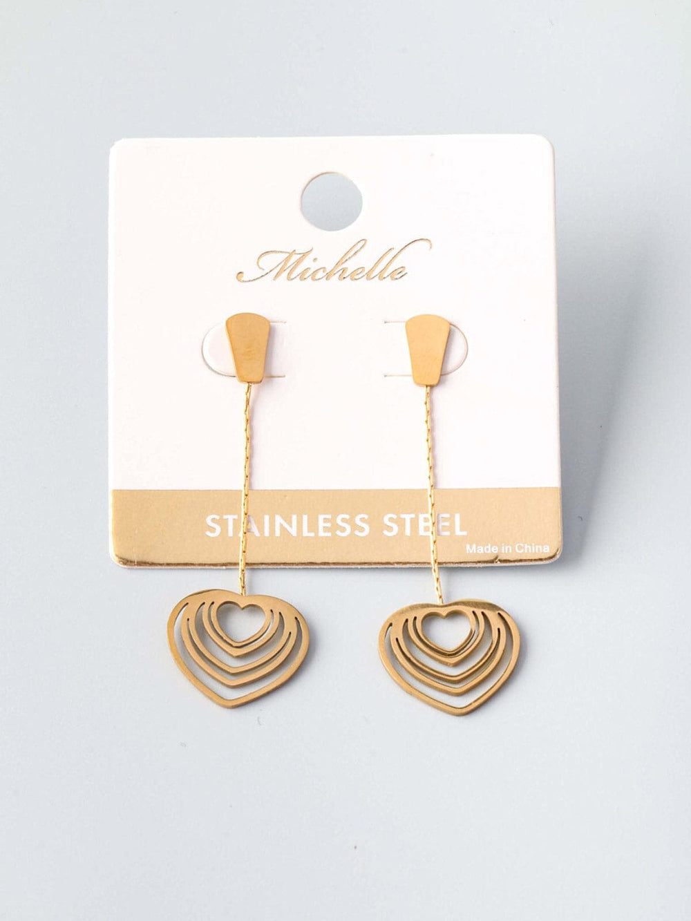 FASHION STAINLESS STEEL GOLD DROP HEART EARRINGS