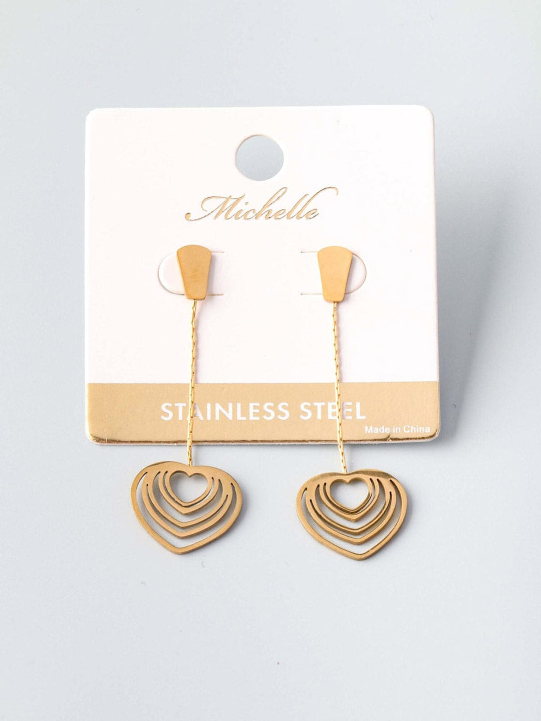 FASHION STAINLESS STEEL GOLD DROP HEART EARRINGS