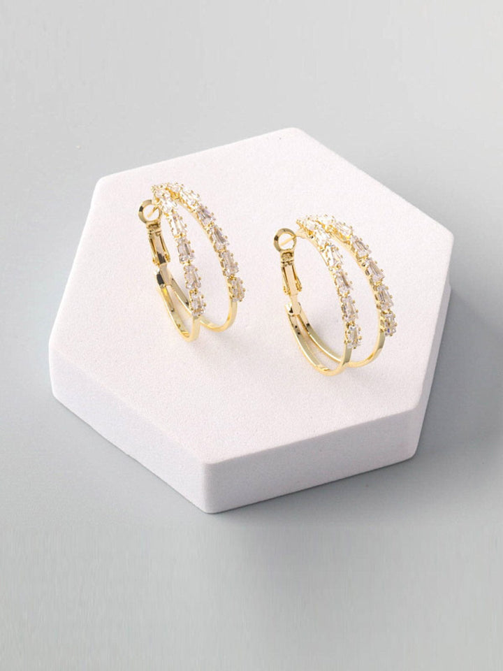 WOMEN'S GOLD PLATED STONE HOOPS EARRINGS