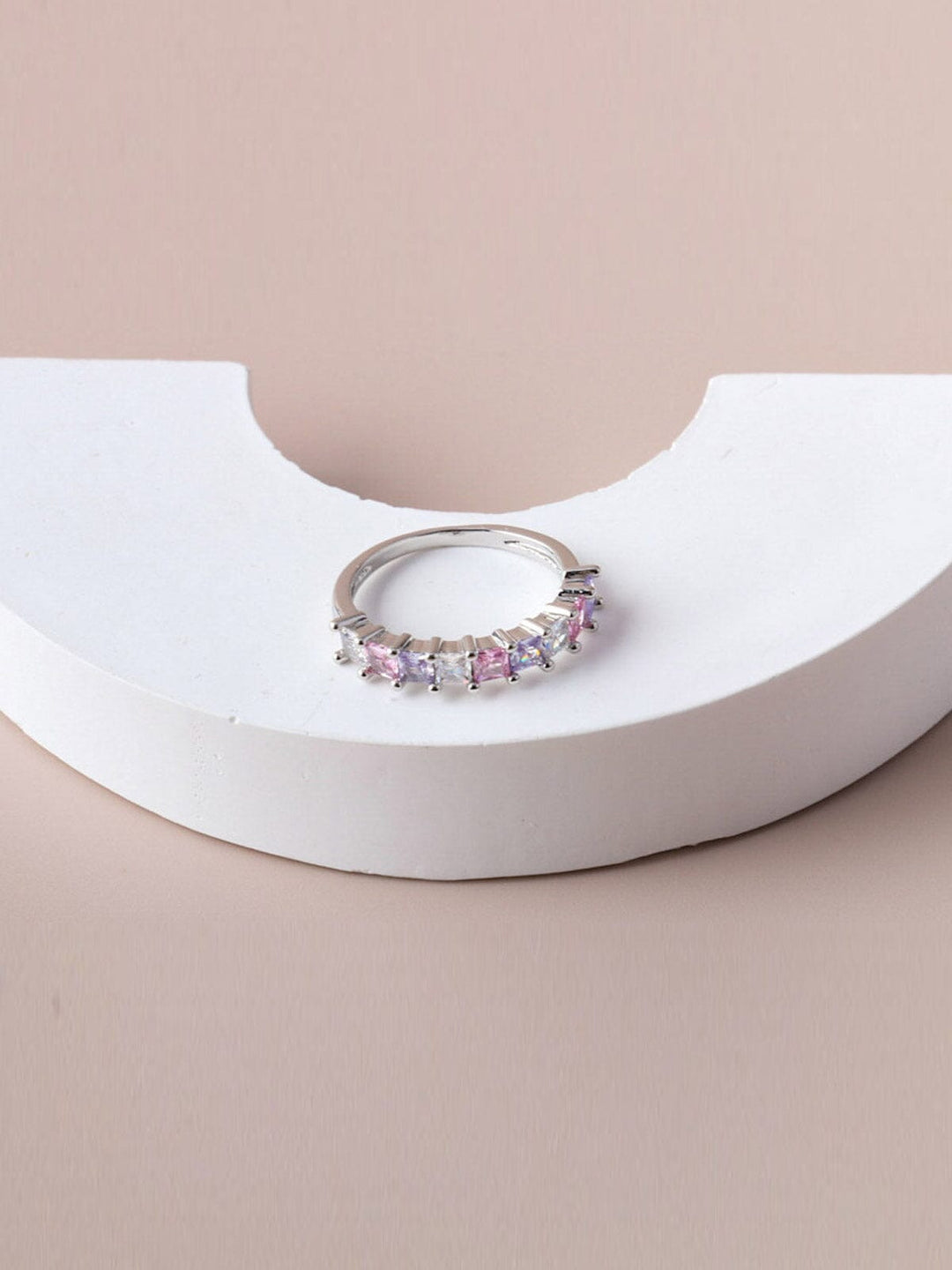 WOMEN'S WHITE GOLD PLATED MULTI COLOR STONE RINGS