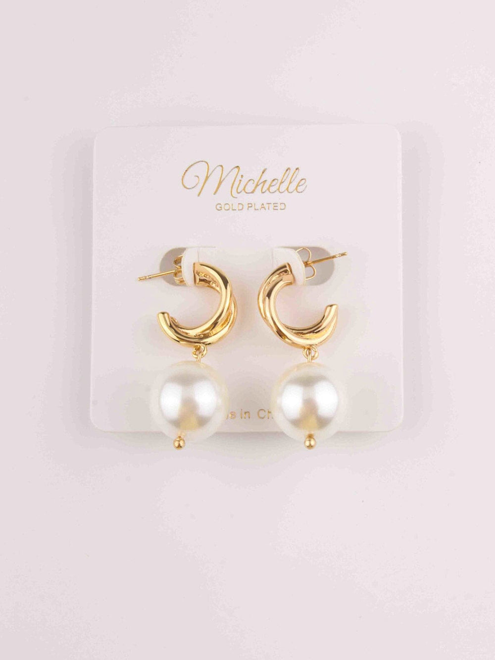 FASHION GOLD PLEATED DROP PEARL EARRINGS