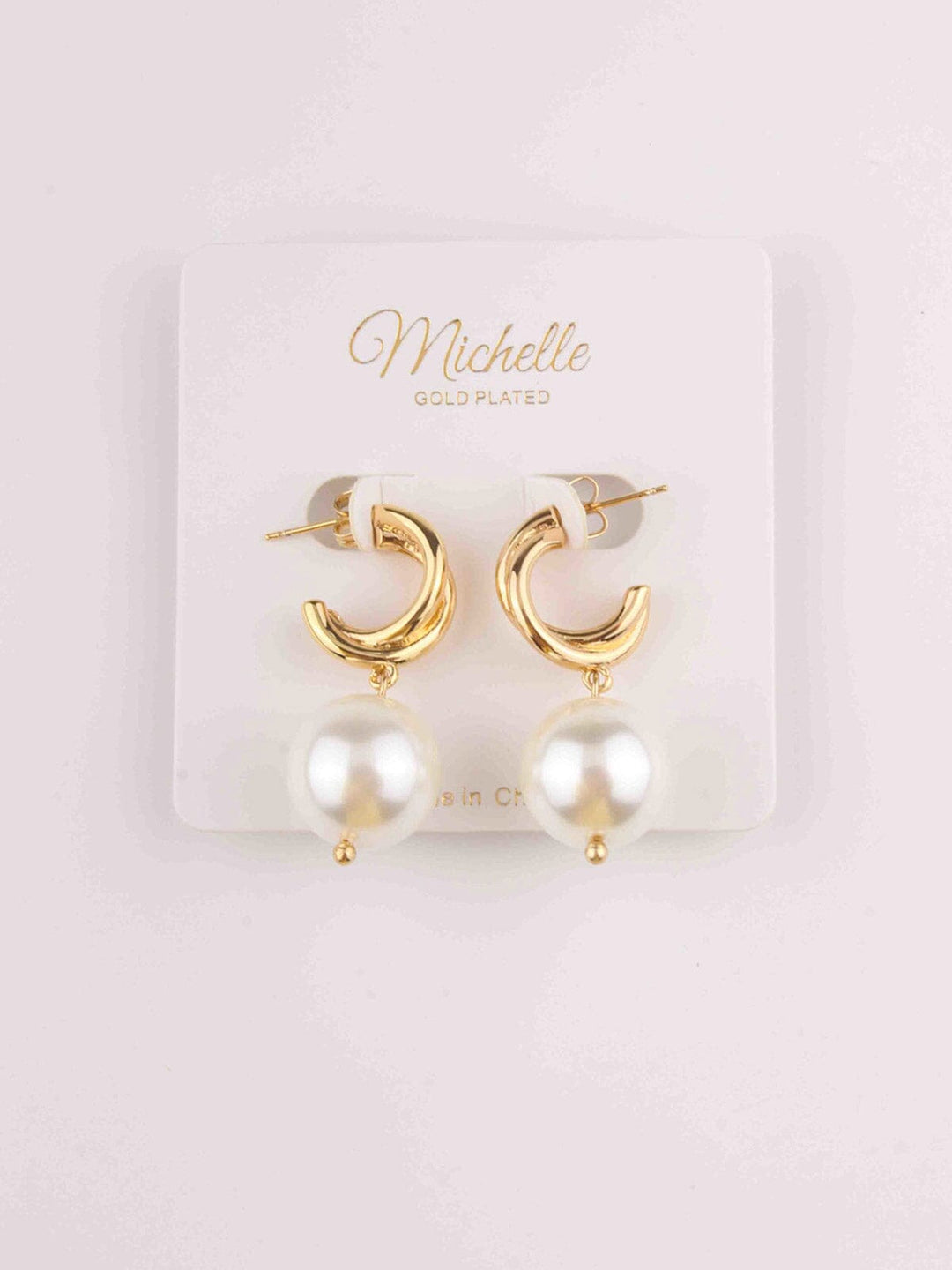 FASHION GOLD PLEATED DROP PEARL EARRINGS