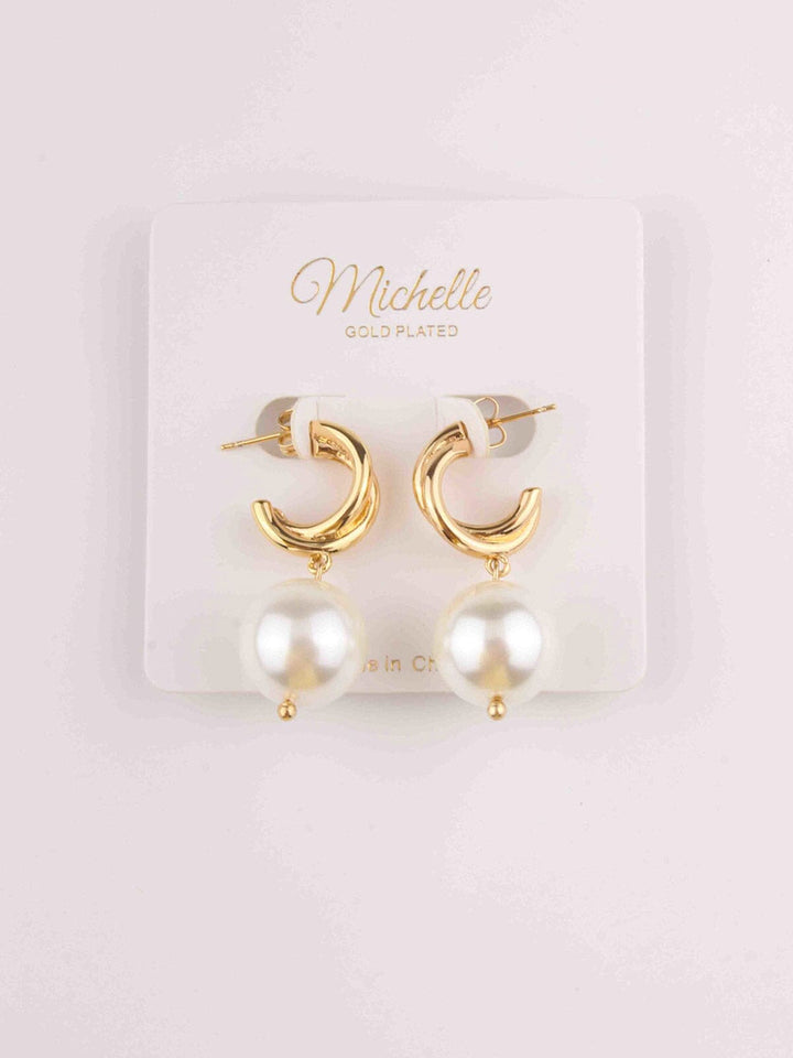 FASHION GOLD PLEATED DROP PEARL EARRINGS