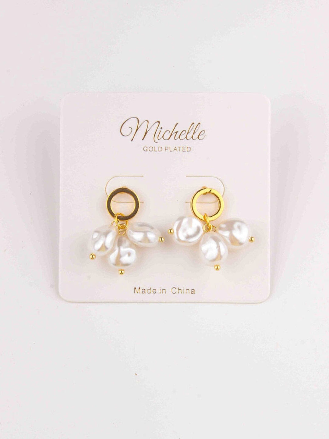 FASHION GOLD PLEATED DROP PEARL EARRINGS