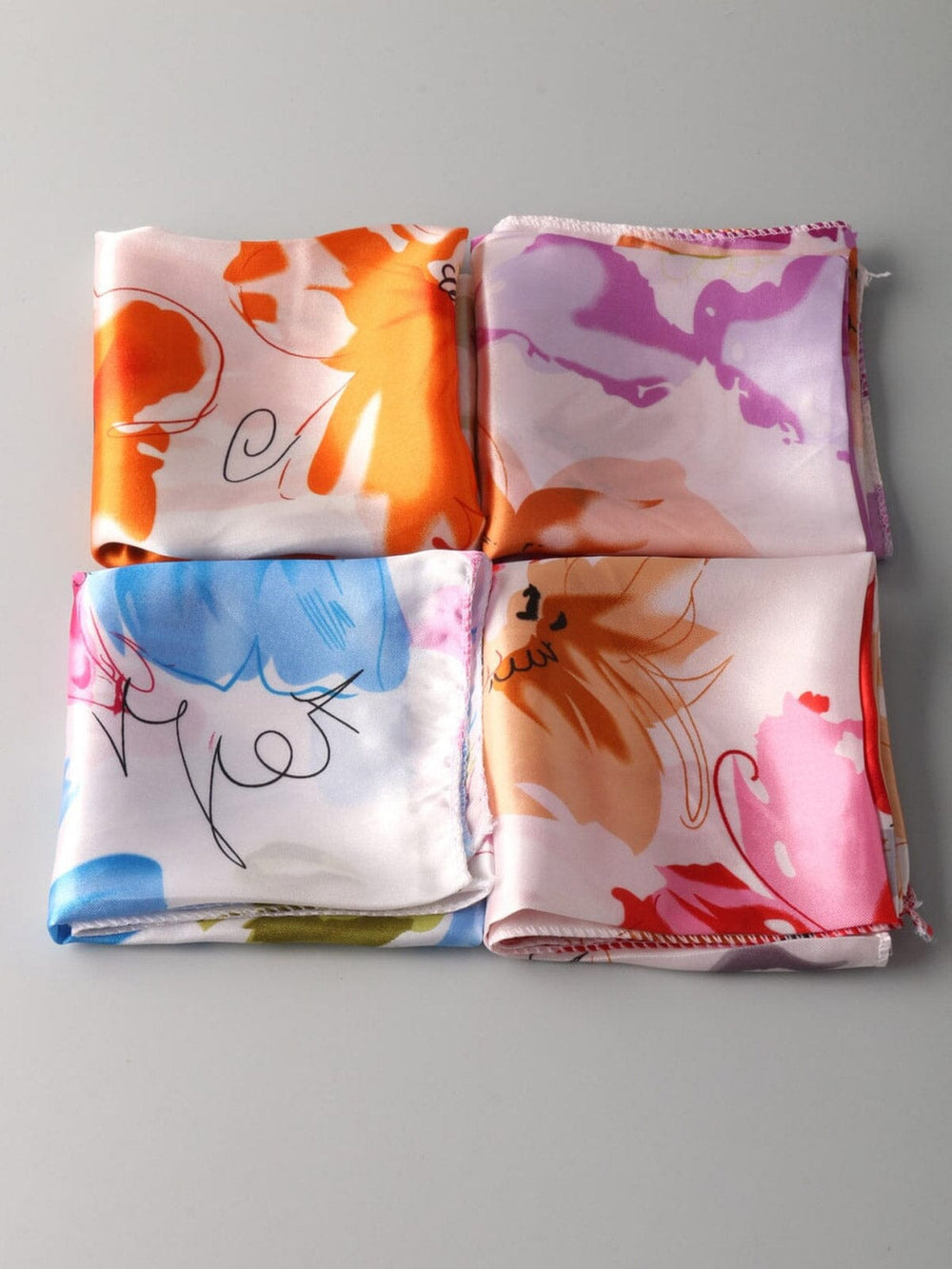 MULTIPLE COLOR SATIN FLORAL SCARFS