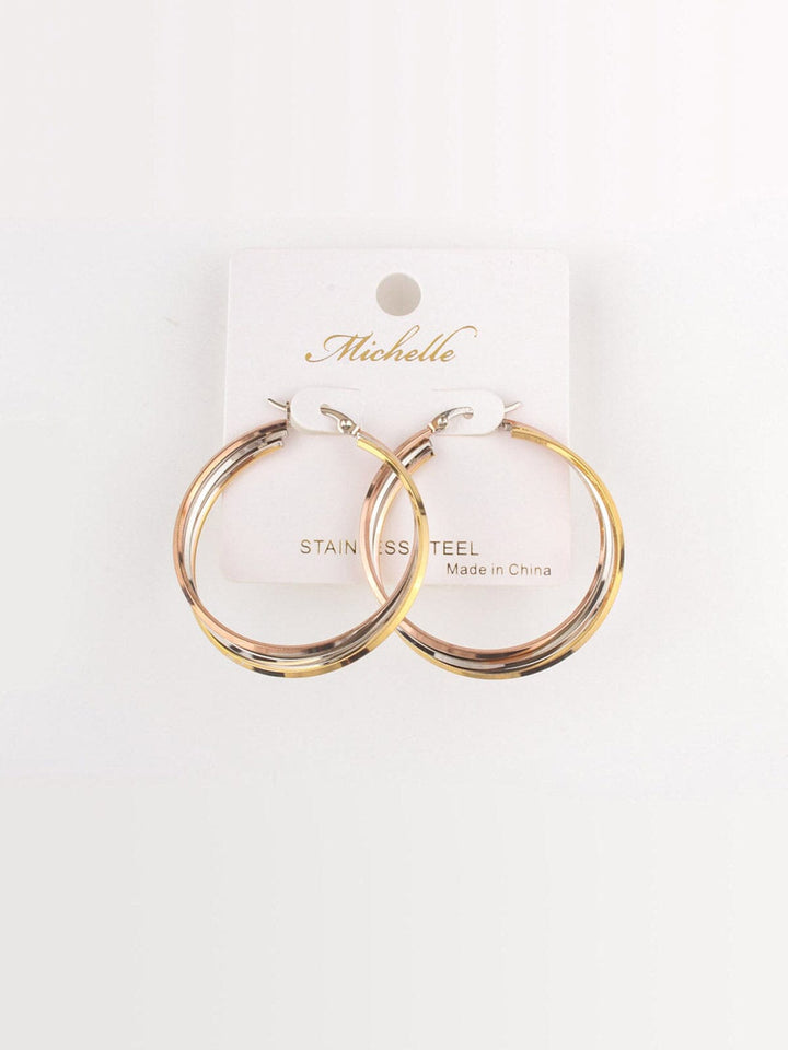 FASHION STAINLESS STEEL MULTI HOOPS EARRINGS