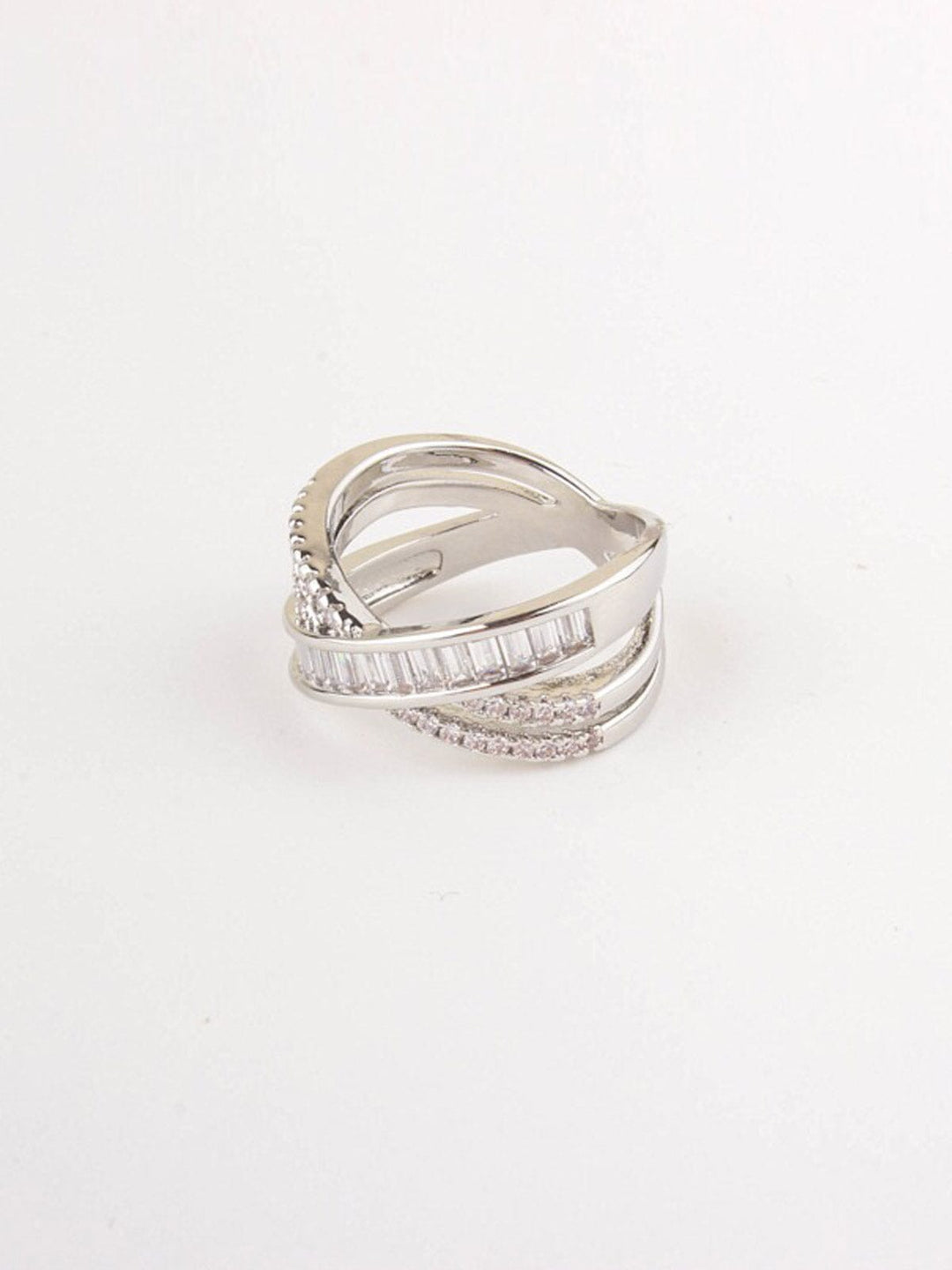 WOMEN'S WHITE GOLD PLATED STONE MULTI RINGS