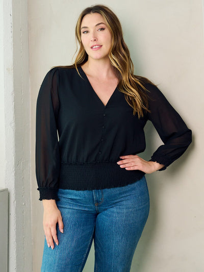 PLUS SIZE LONG SLEEVE V-NECK BLOUSE TOP