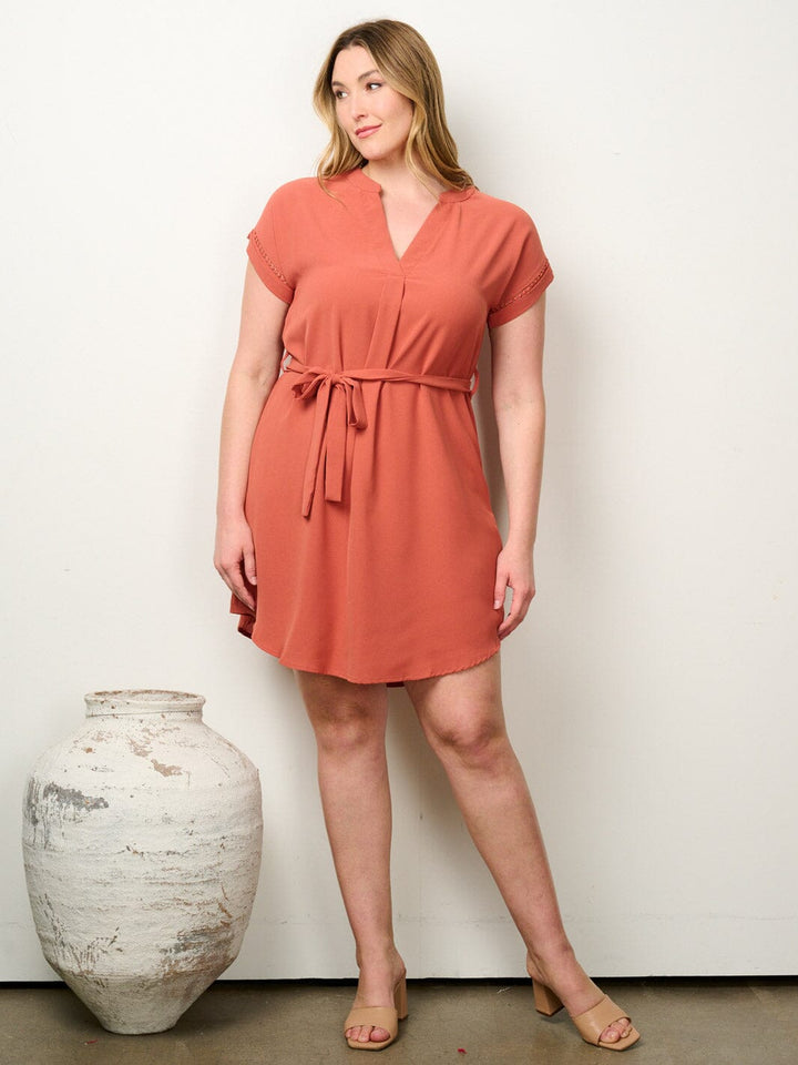 PLUS SIZE SHORT SLEEVE V-NECK TUNIC MINI DRESS