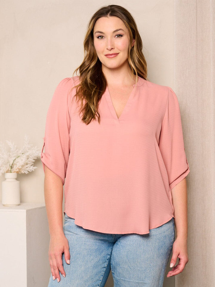PLUS SIZE 3/4 SLEEVE V-NECK TUNIC BLOUSE TOP