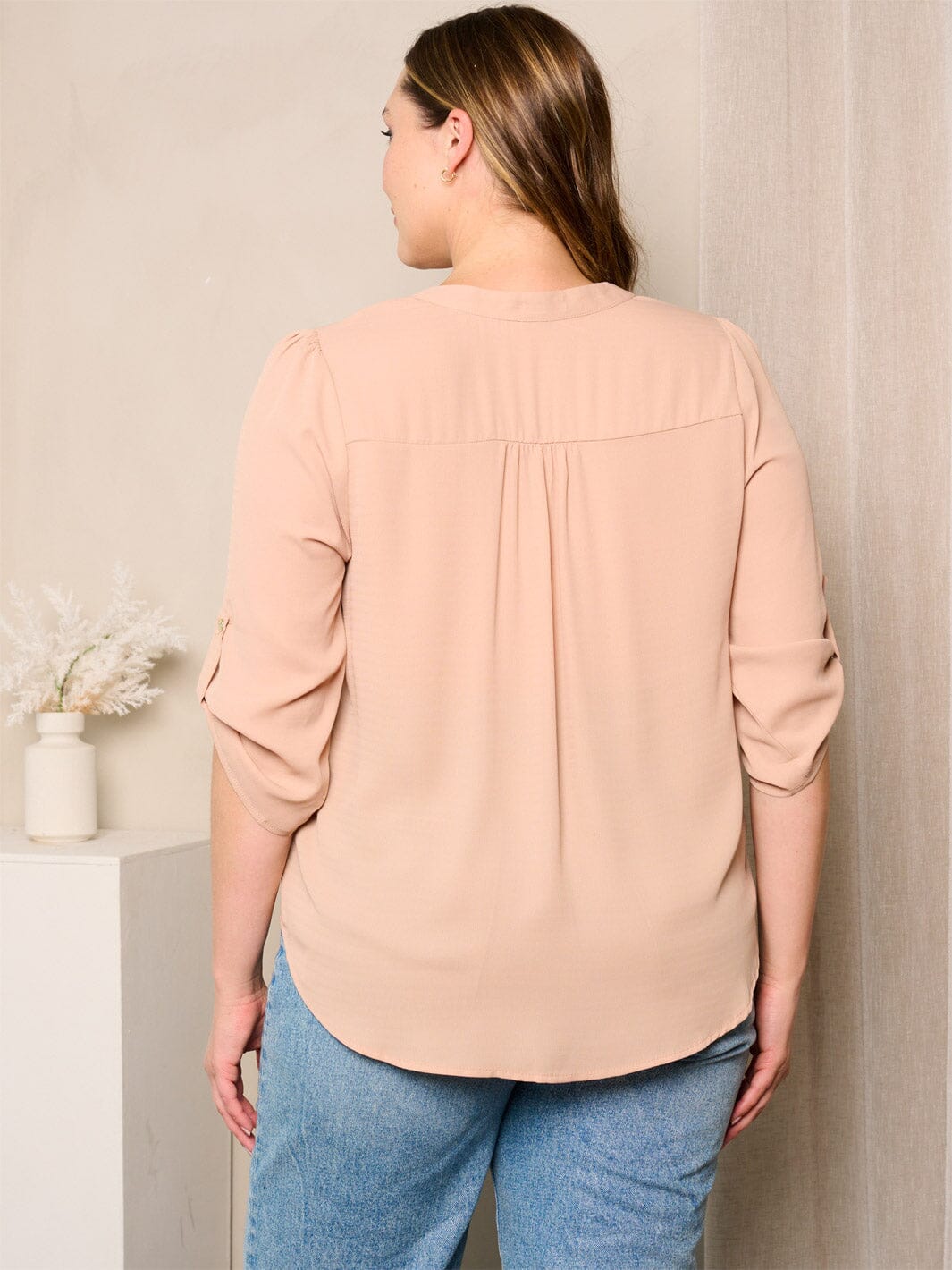 PLUS SIZE 3/4 SLEEVE V-NECK TUNIC BLOUSE TOP