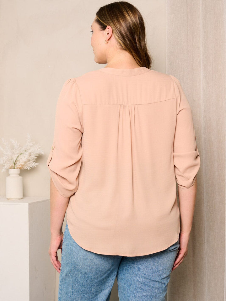 PLUS SIZE 3/4 SLEEVE V-NECK TUNIC BLOUSE TOP