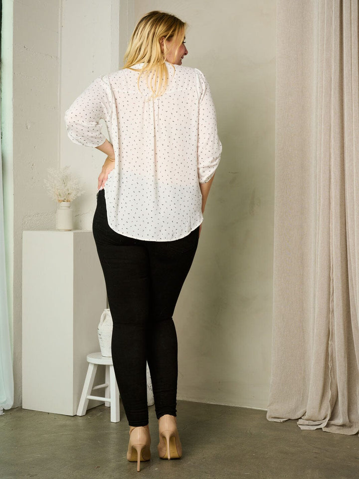 PLUS 3/4 SLEEVE SLEEVE V-NECK FLORAL BLOUSE TOP