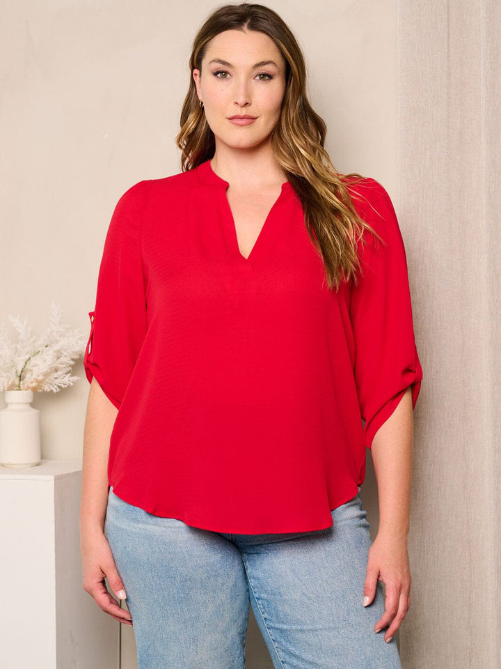 PLUS SIZE 3/4 SLEEVE V-NECK TUNIC BLOUSE TOP