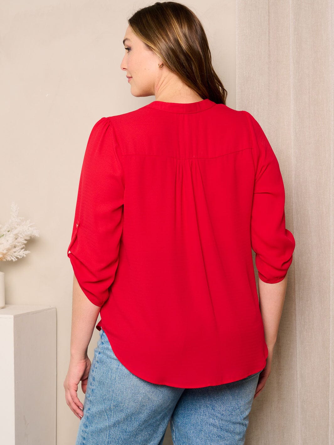 PLUS SIZE 3/4 SLEEVE V-NECK TUNIC BLOUSE TOP