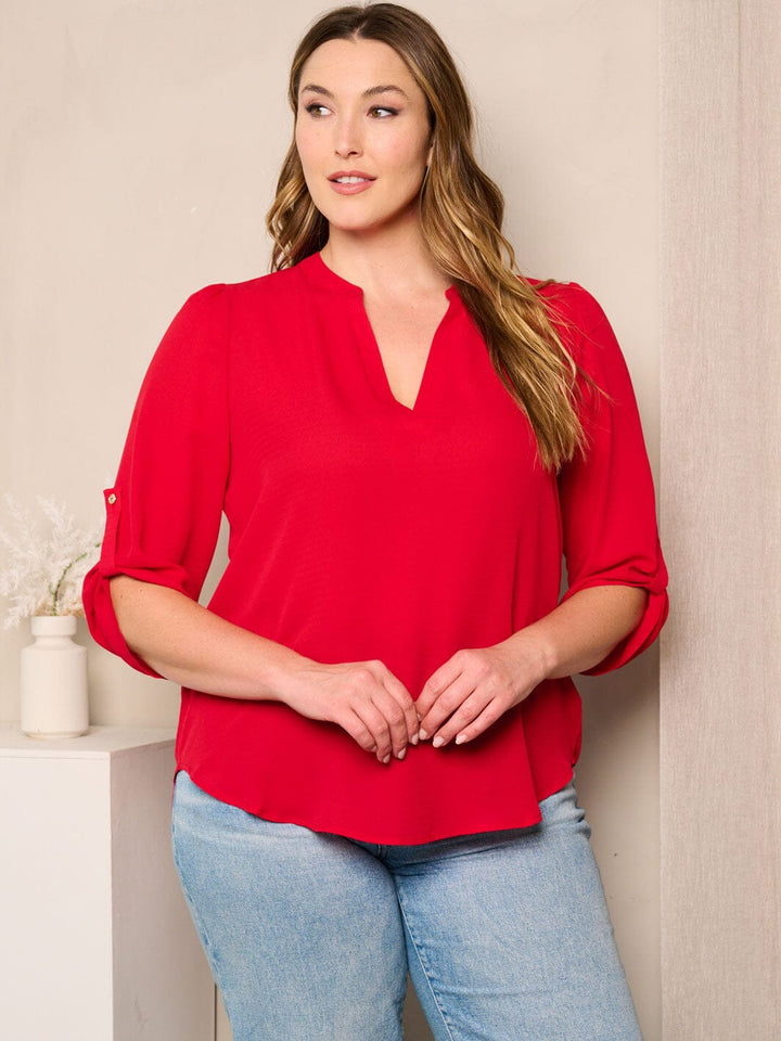PLUS SIZE 3/4 SLEEVE V-NECK TUNIC BLOUSE TOP