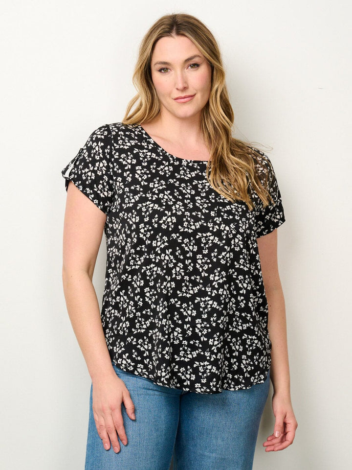 PLUS SIZE SHORT SLEEVE FLORAL TUNIC BLOUSE TOP