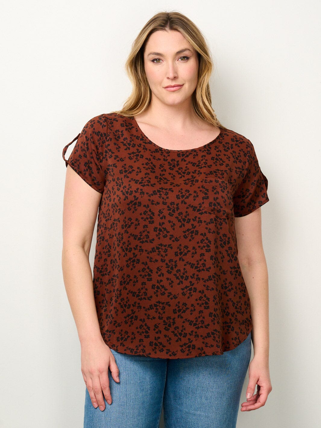 PLUS SIZE SHORT SLEEVE FLORAL TUNIC BLOUSE TOP