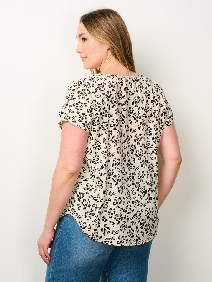 PLUS SIZE SHORT SLEEVE FLORAL TUNIC BLOUSE TOP