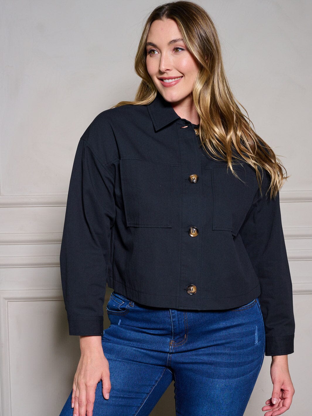 PLUS SIZE LONG SLEEVE BUTTON UP JACKET