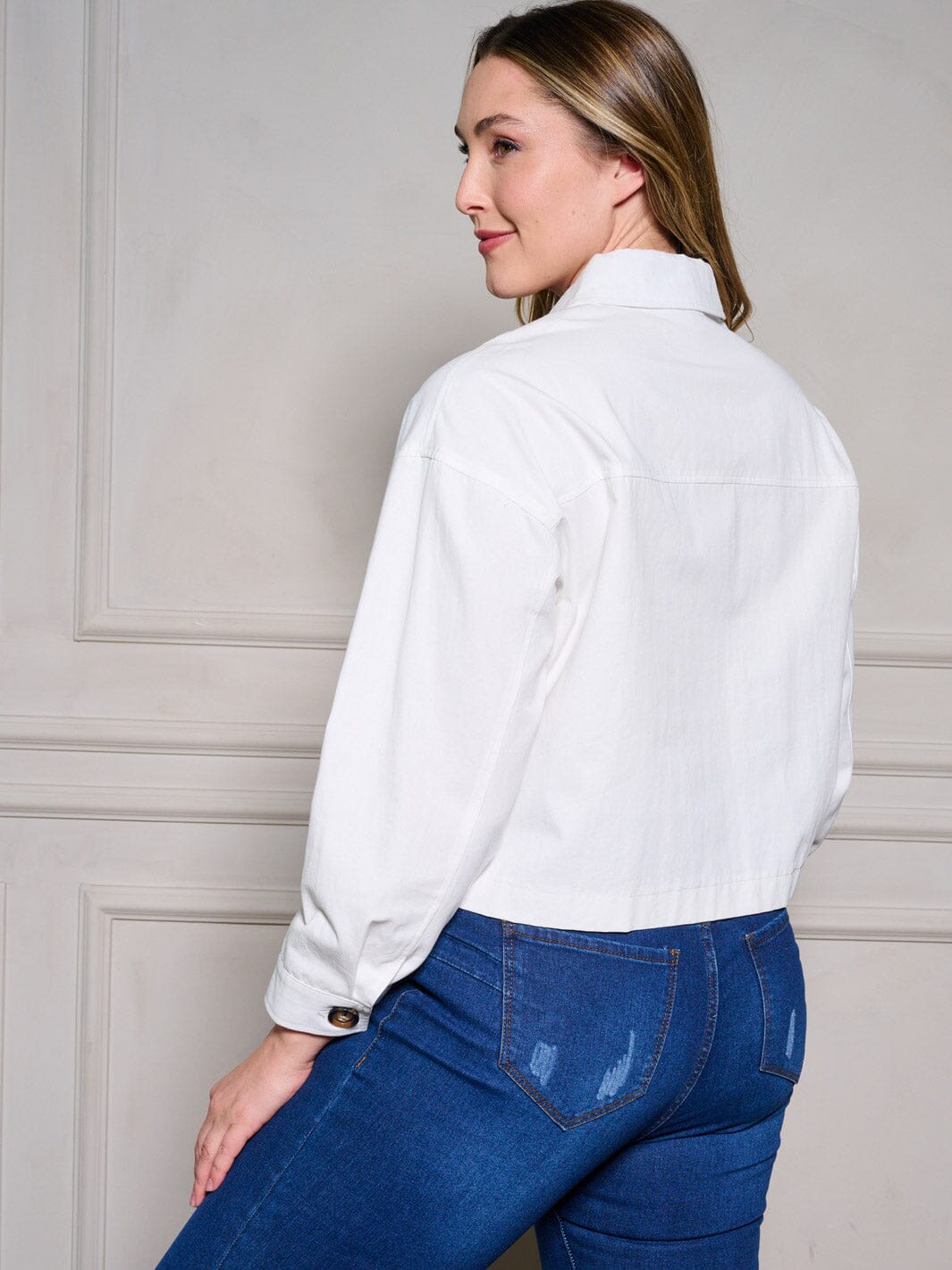 PLUS SIZE LONG SLEEVE BUTTON UP JACKET