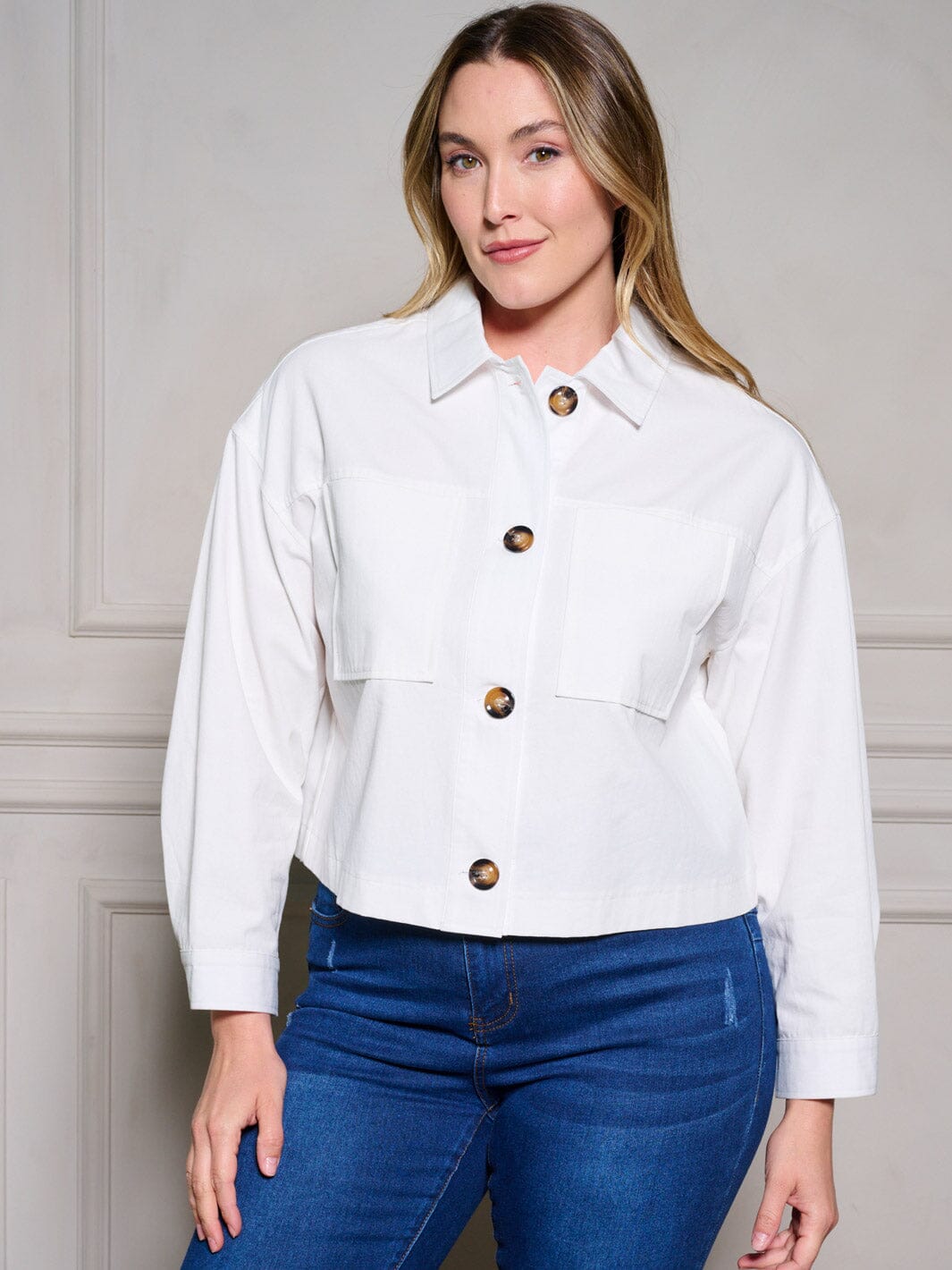 PLUS SIZE LONG SLEEVE BUTTON UP JACKET