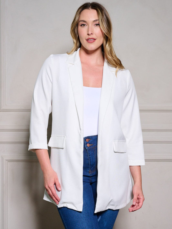 PLUS SIZE 3/4 SLEEVE OPEN FRONT BLAZER