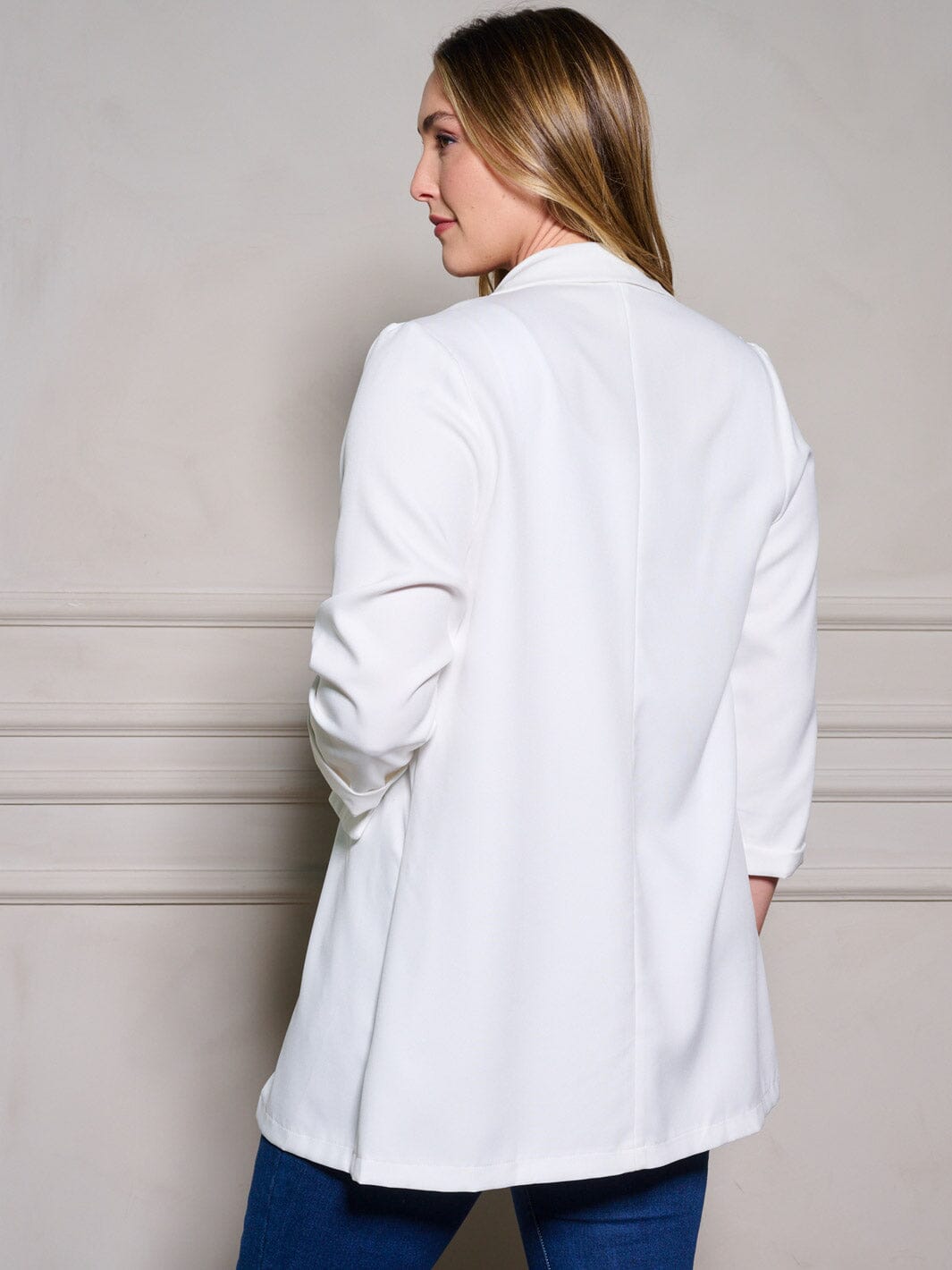 PLUS SIZE 3/4 SLEEVE OPEN FRONT BLAZER