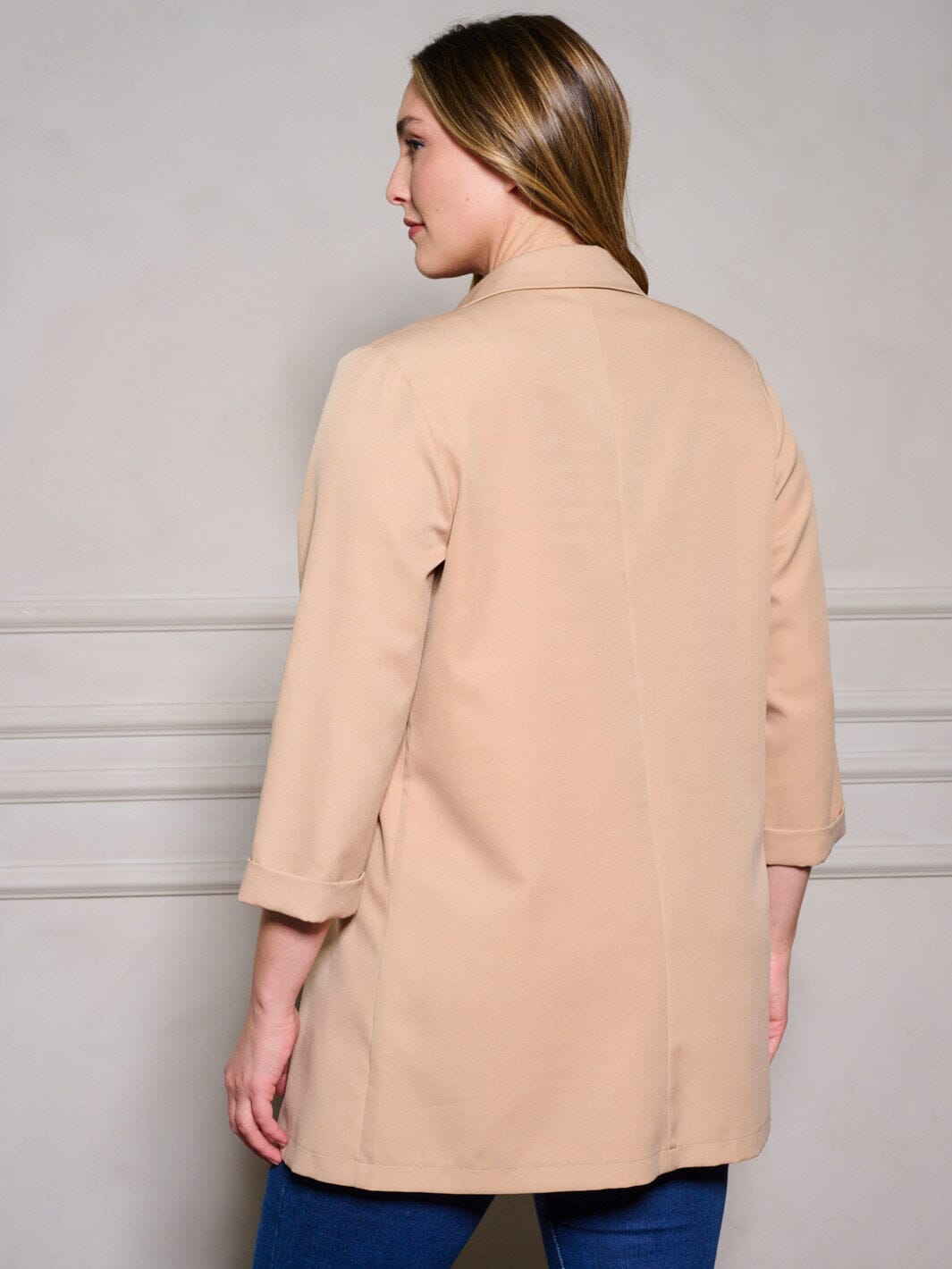 PLUS SIZE 3/4 SLEEVE OPEN FRONT BLAZER