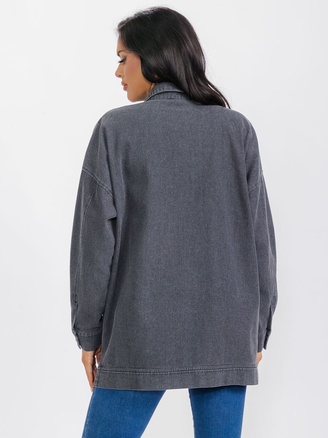 WOMEN'S LONG SLEEVE BUTTON CLOSURE POCKETS DENIM JACKET