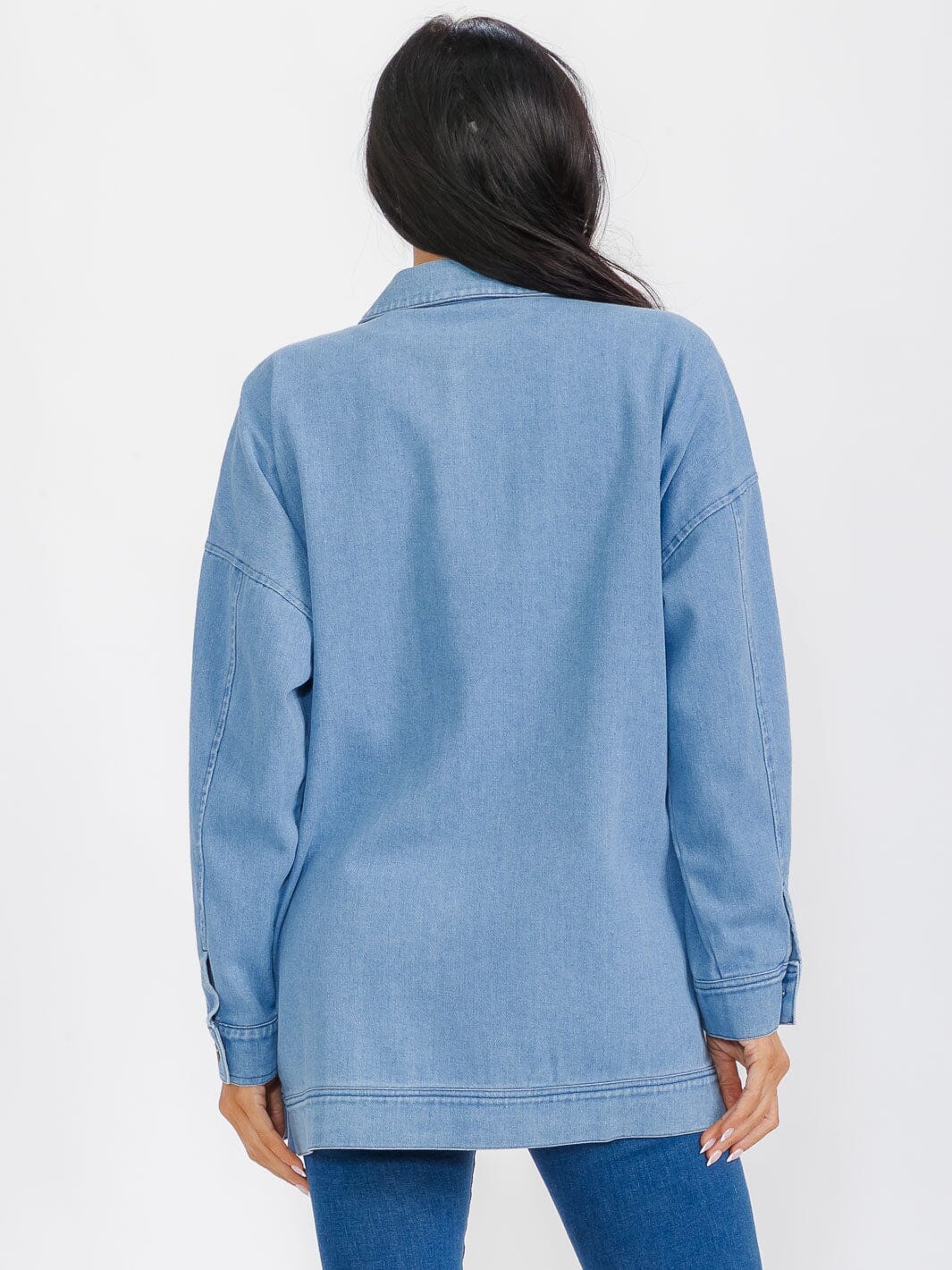 WOMEN'S LONG SLEEVE BUTTON CLOSURE POCKETS DENIM JACKET