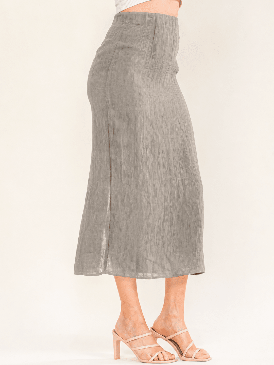 WOMEN'S ZIPPER CLOSURE BACK SLIT PLEATED MIDI SKIRT