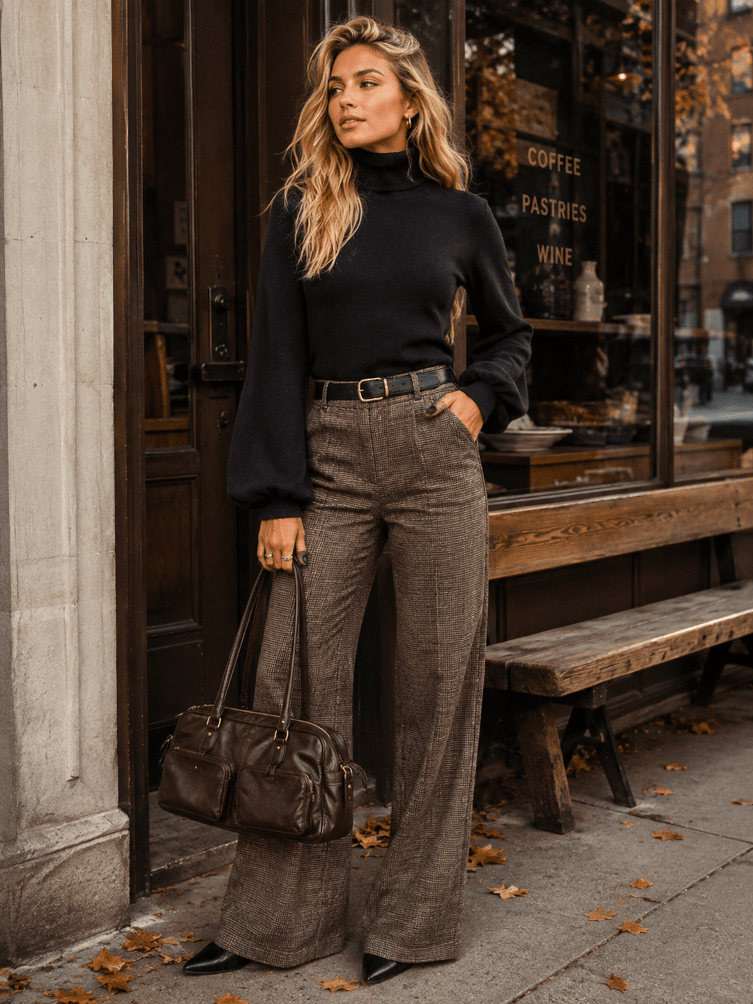WOMEN'S LONG BALLOON SLEEVES TURTLE NECK SWEATER