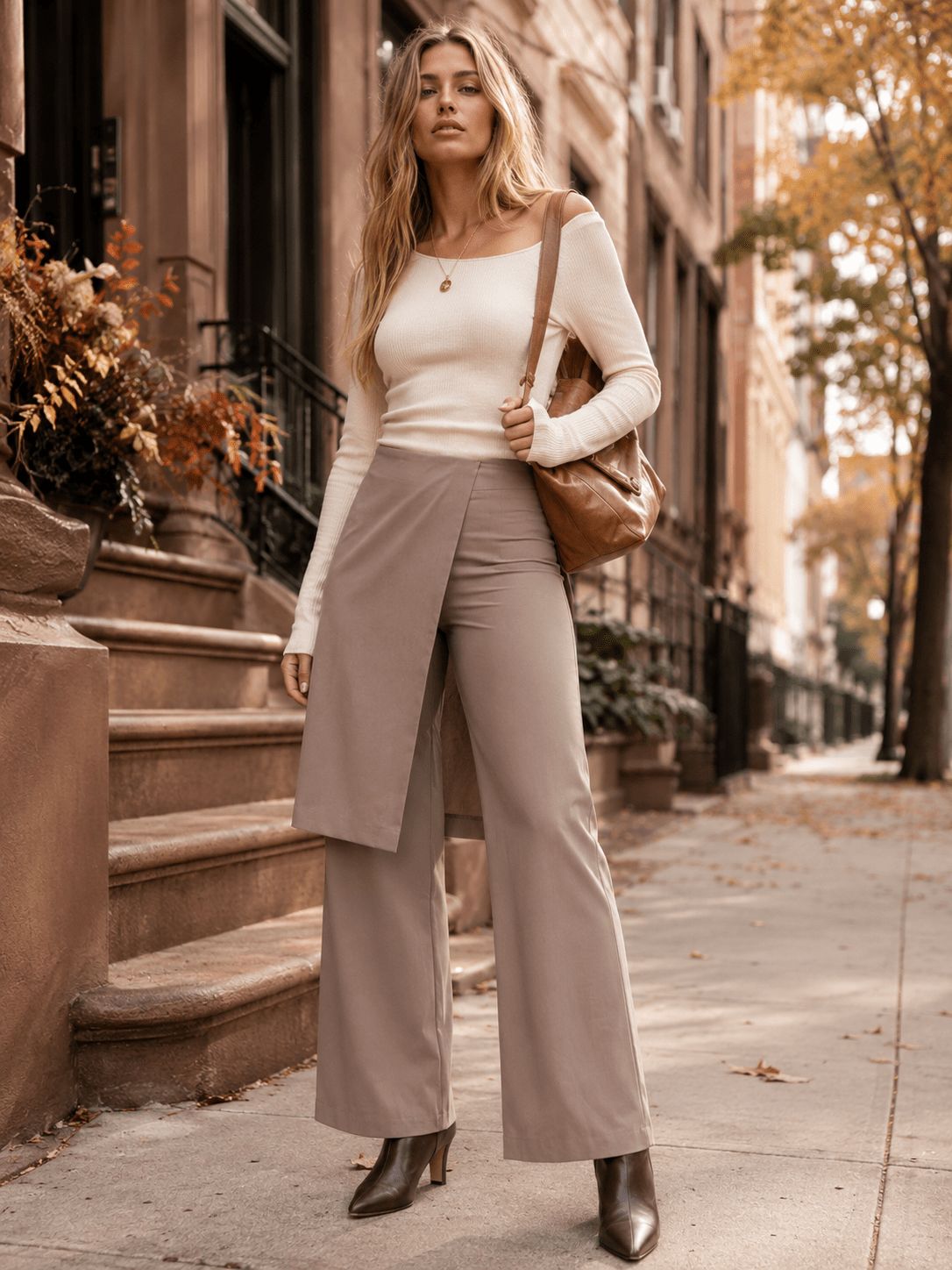 WOMEN'S ZIPPER CLOSURE SKIRT OVERLAY STRAIGHT LEG PANTS