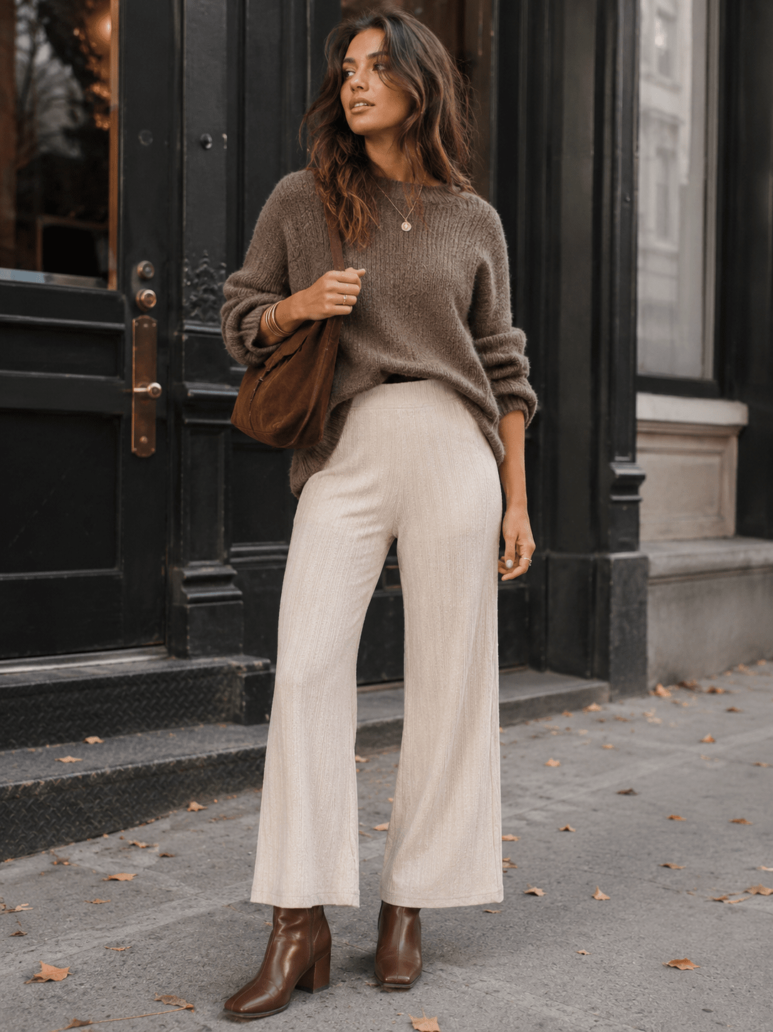 WOMEN'S ELASTIC WAIST FRONT POCKETS WIDE LEG PANTS