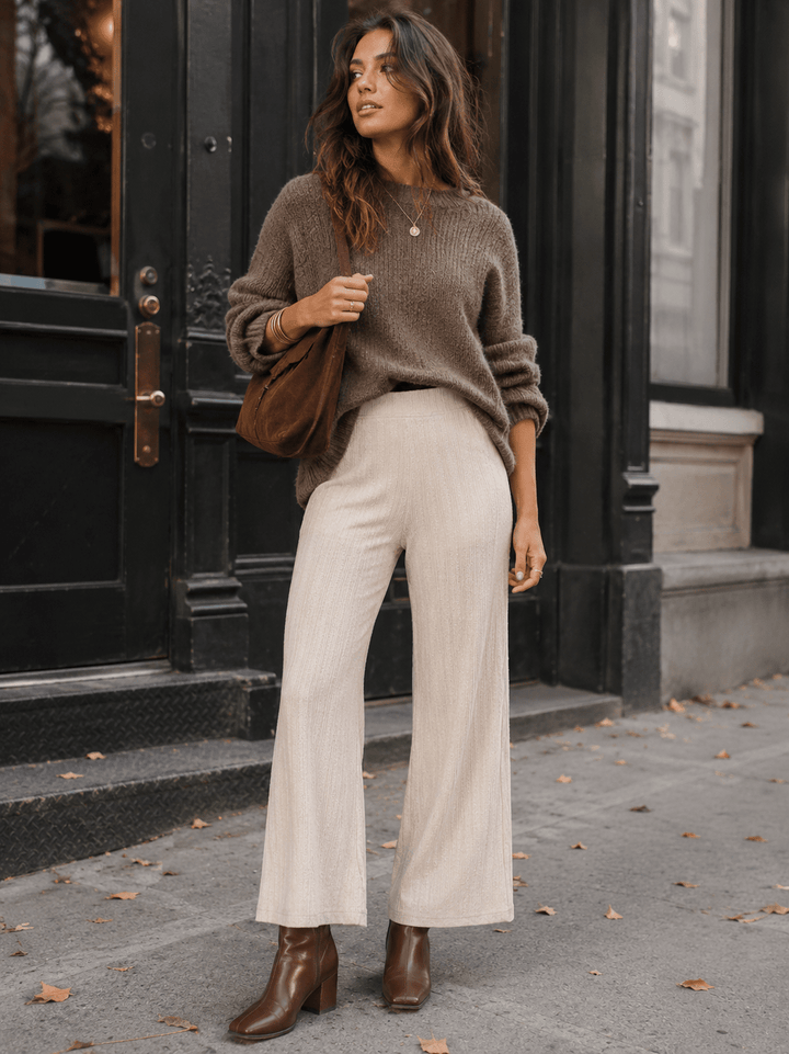 WOMEN'S ELASTIC WAIST FRONT POCKETS WIDE LEG PANTS
