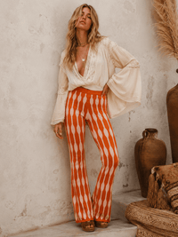 WOMEN'S ELASTIC WAIST MULTI PRINT BELL LEG PANTS