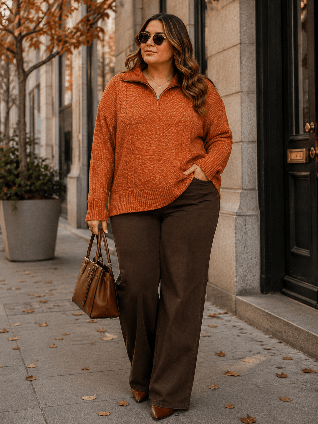 PLUS SIZE LONG SLEEVE ZIP UP PULLOVER SWEATER