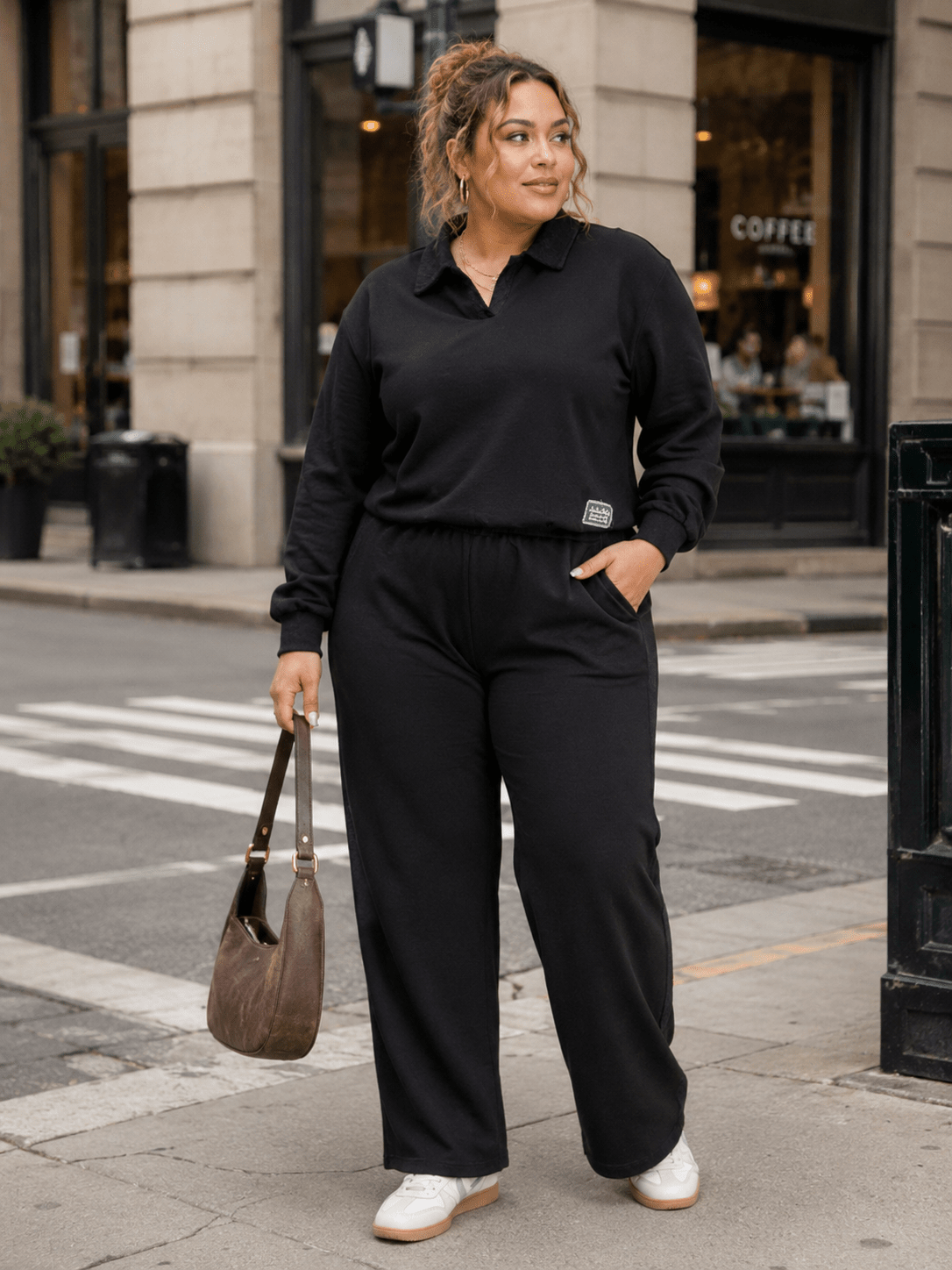 PLUS SIZE LONG SLEEVE PULLOVER SWEATER & ELASTIC WAIST WIDE LEG PANTS LACE TRIM 2PC. SET