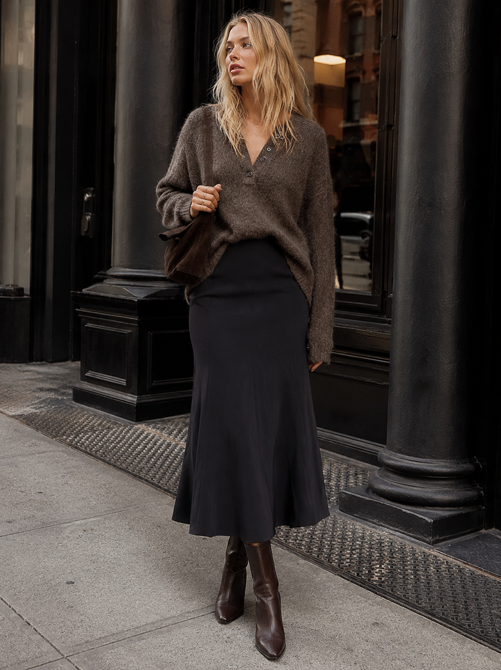 WOMEN'S ZIPPER CLOSURE SOLID MAXI SKIRT