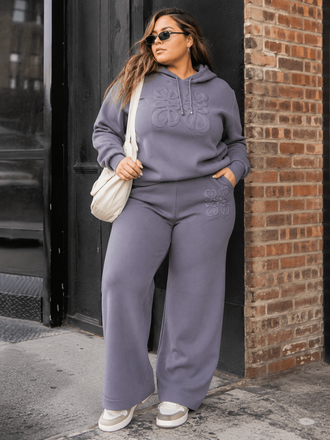 PLUS SIZE LONG SLEEVE HOODED SWEATER & ELASTIC WAIST WIDE LEG PANTS 2PC. SET