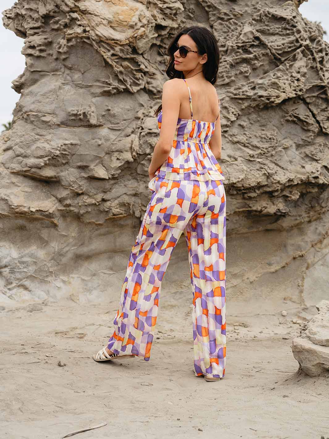 WOMEN'S SLEEVELESS BLOUSE & ELASTIC WAIST PANTS MULTI PRINT 2PC.SET