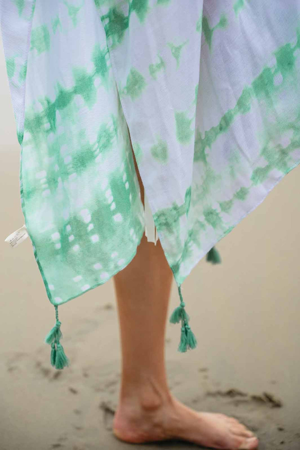 WOMEN'S SHORT SLEEVE OPEN FRONT TASSEL DETAILED TYE DIE KIMONO