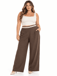 PLUS SIZE BUTTON CLOSURE ELASTIC DETAILED WAIST FRONT POCKETS WIDE LEG PANTS
