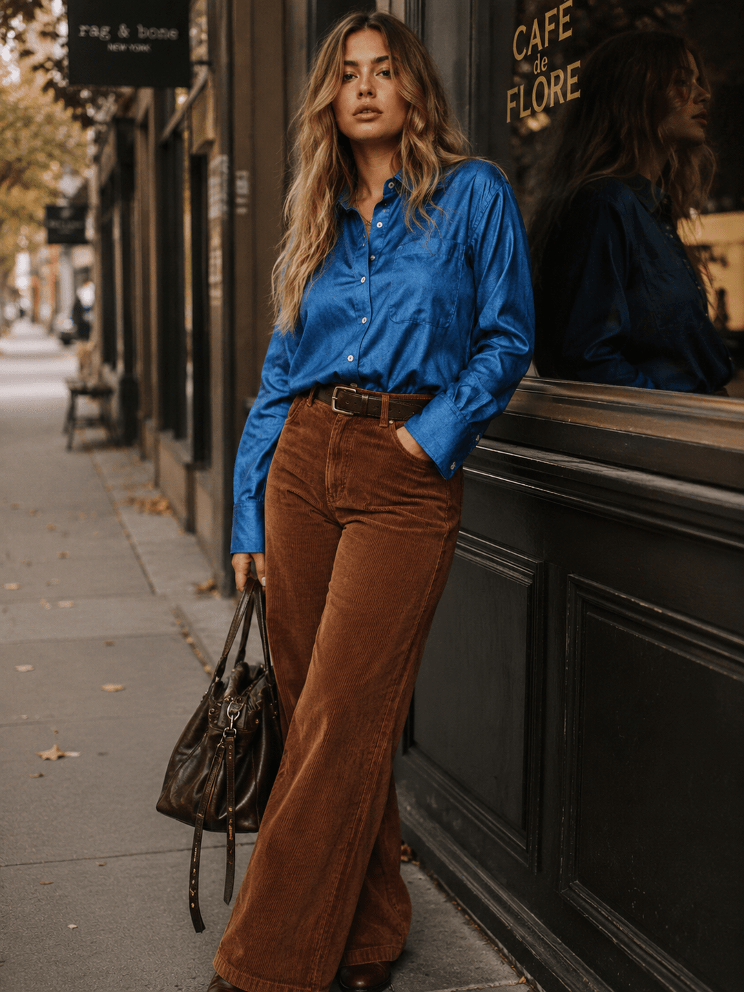 WOMEN'S LONG SLEEVE FRONT POCKET BUTTON UP WASHED BLOUSE