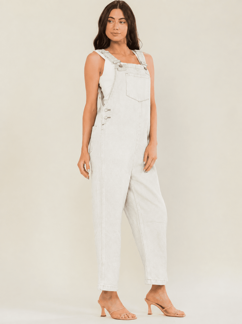WOMEN'S SLEEVELESS POCKETS DENIM WIDE LEG OVERALL