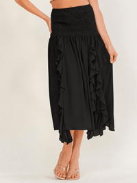 WOMEN'S SMOCK WAIST RUFFLE DETAILED MIDI SKIRT