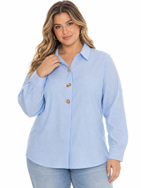 PLUS SIZE LONG SLEEVE BUTTON UP STRIPES SHIRT